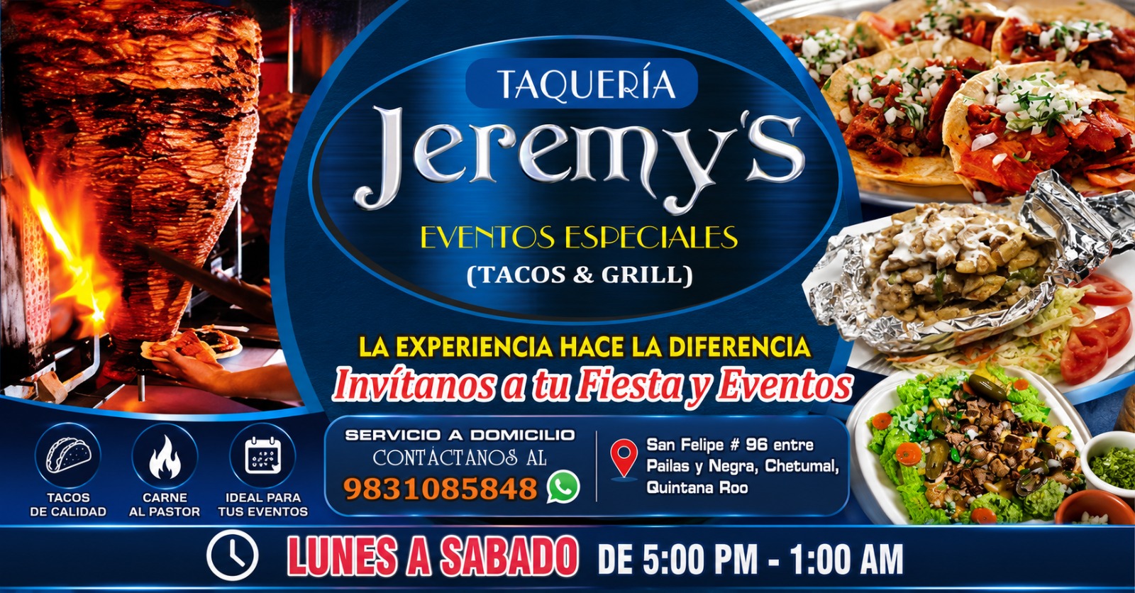 Flyer Taquería Jeremy's Eventos Especiales